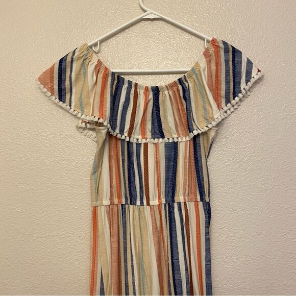 Derek Heart Maxi Striped Slit Side Stripe stretchy off the shoulder ruffle dress - Picture 7 of 13